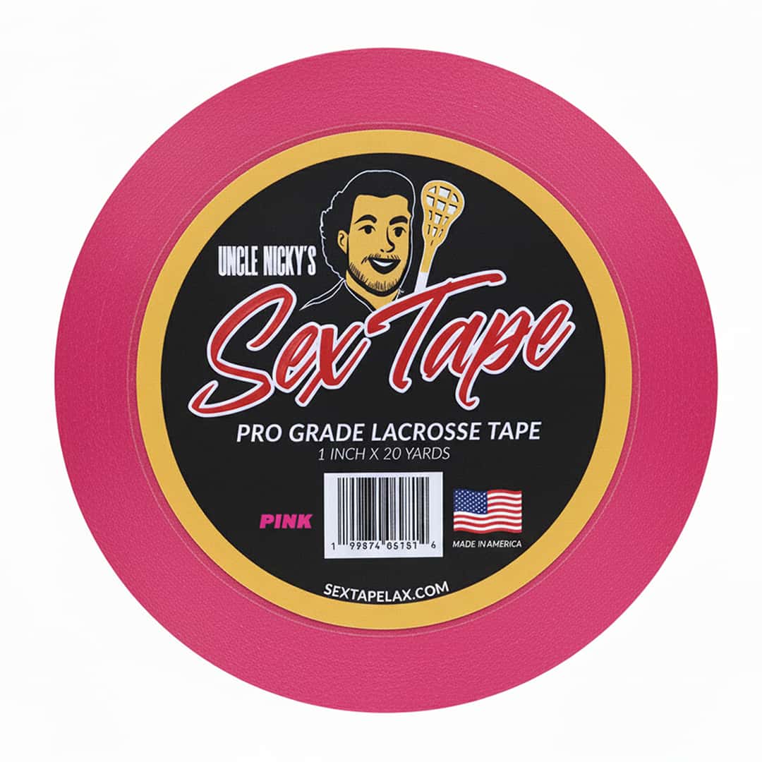 Pink Uncle Nicky’s Sex Tape pro grade lacrosse grip tape roll on white background.
