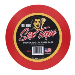 Sex Tape Red Tape Red Uncle Nicky’s Sex Tape pro grade lacrosse tape roll with gold border label.