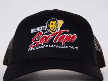 Front view of Uncle Nicky’s Black Trucker Hat with embroidered logo